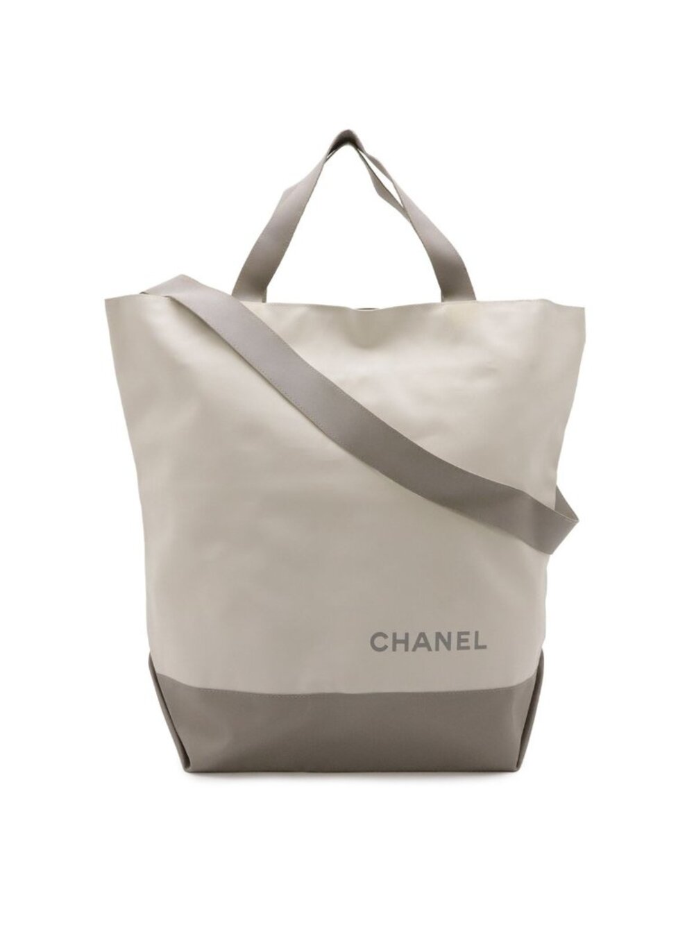 Chanel Sports Line Logo Tote 2-Way Shoulder Bag Nylon Bicolor Ivory Light Gray